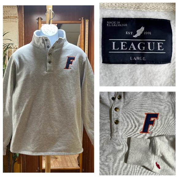 League Florida Gators Pullover Sweatshirt L Heather Gray Sueded Fleece UF Snap - Picture 9 of 9